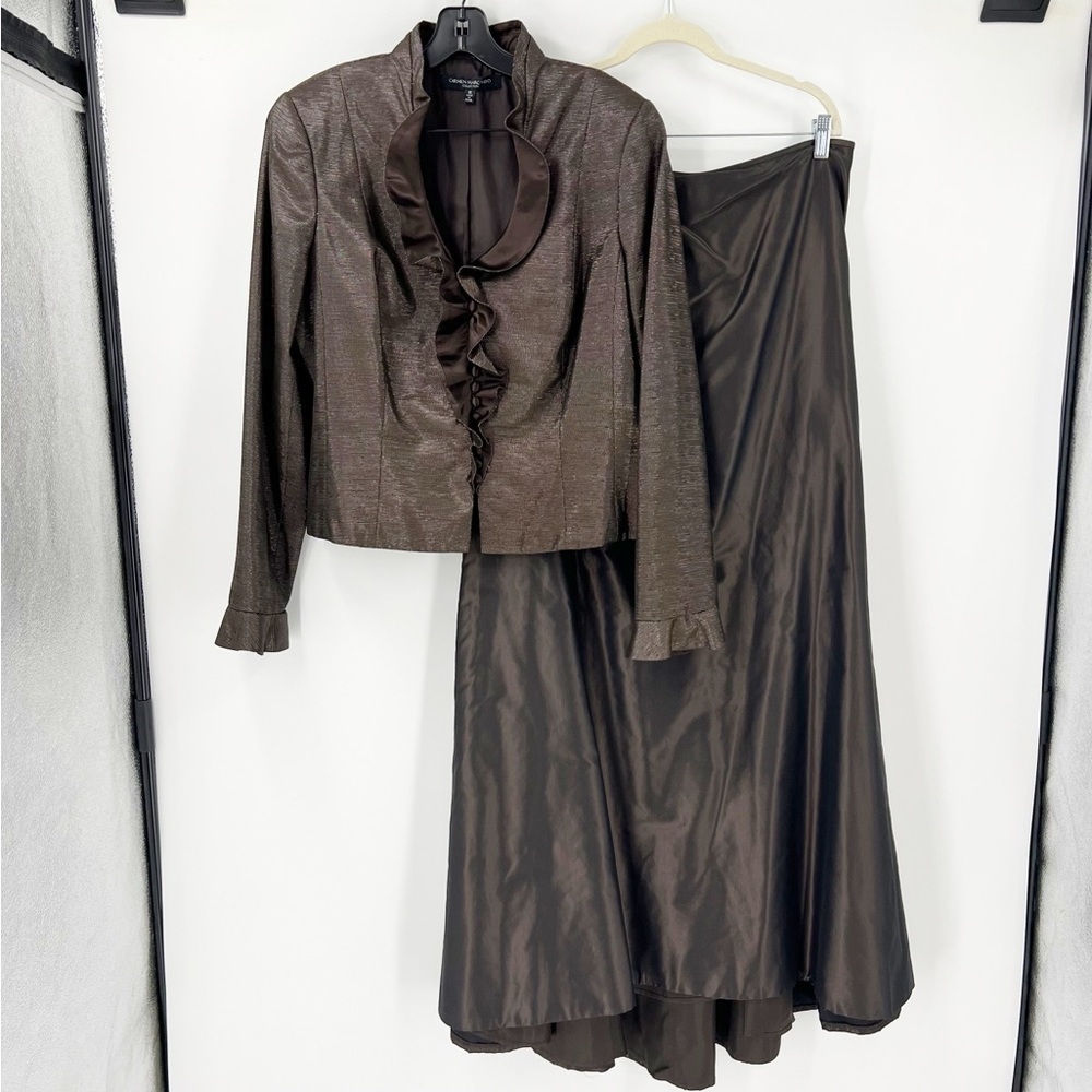 Carmen Marc Valvo 2 Piece MOTB Elegant Evening Wedding Attire Brown 16 - Picture 2 of 14
